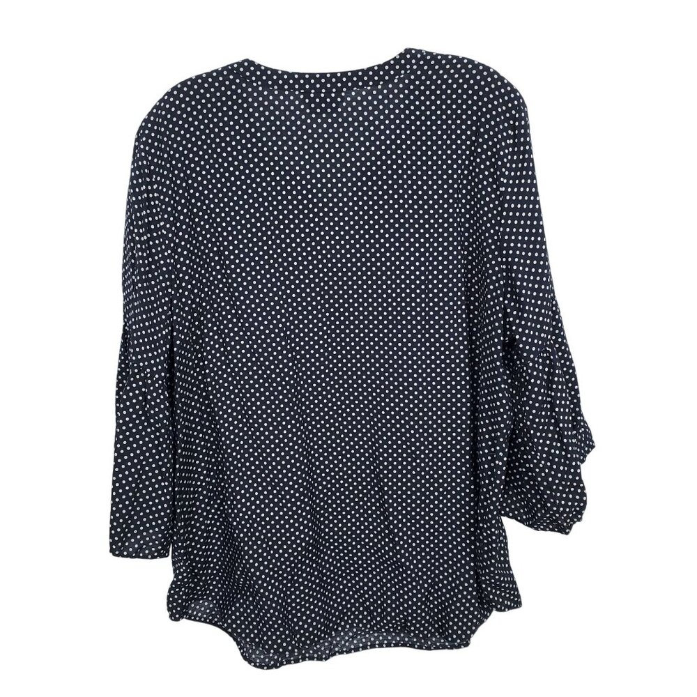 Van Heusen Womens XL Top Polka Dot Bell Sleeve Blouse Rayon Blend V Neck Blue - Picture 3 of 11
